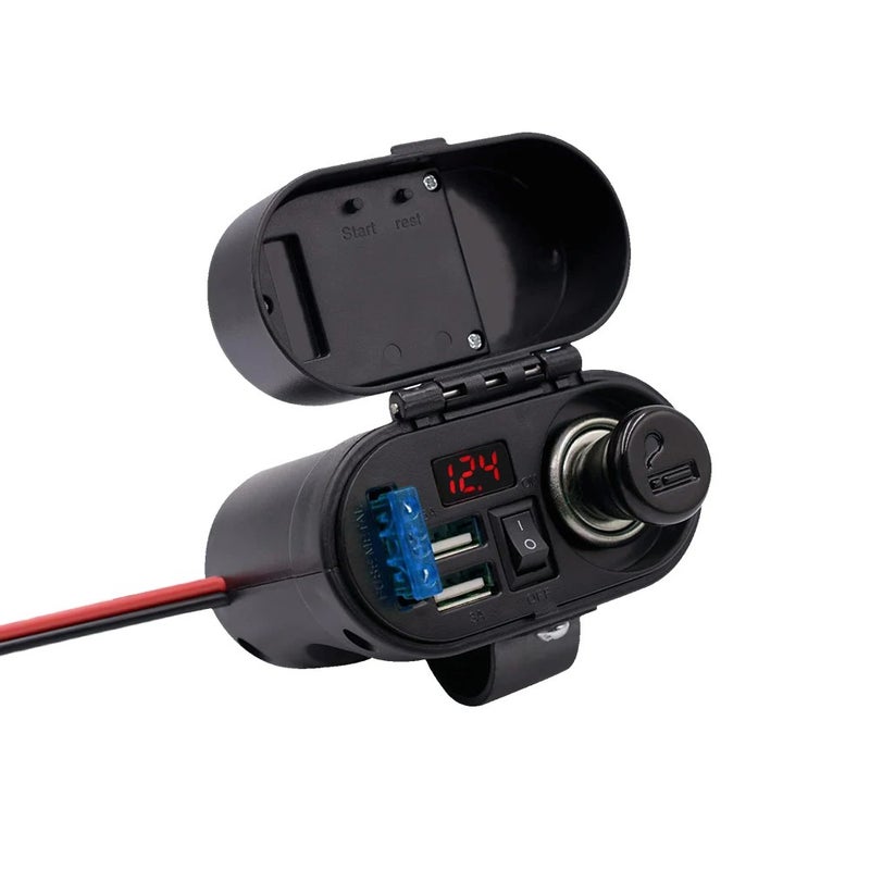 Bluejw Motorcycle Waterproof Cigarette Lighter USB Charger with Voltage & Time Display - Automobile Compatible - Image 2